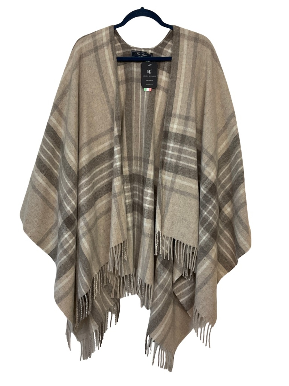 Linea Emmeti 100% Wool Plaid Poncho NWT
